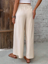 Frenchy Women Holiday Solid Color Elastic Waist Wide Leg Pants With Flounce Trim And Tie Belt
